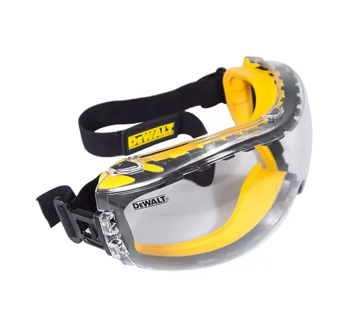 DEWALT safety glasses with adjustable strap and yellow accents