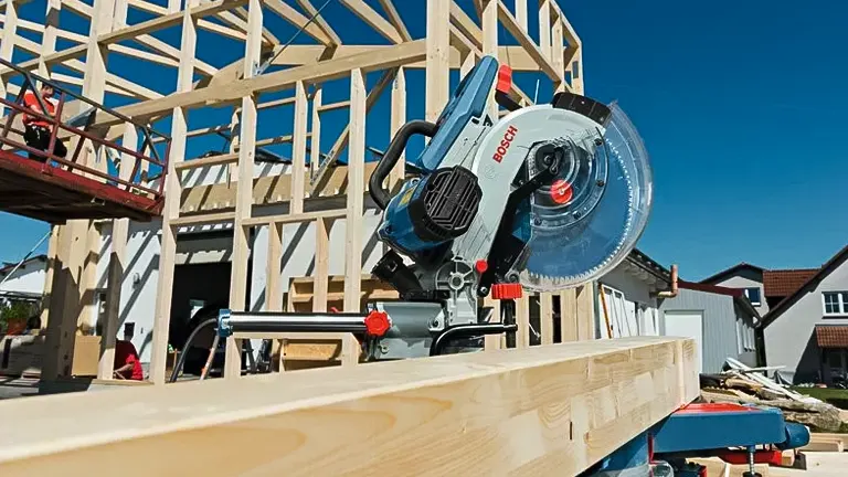 Bosch GCM12SDE 12” Professional Glide Miter Saw on a construction site