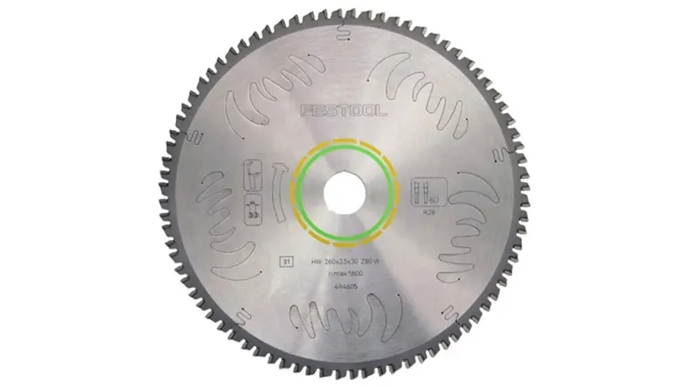 Festool circular saw blade with green center and text