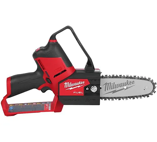 Red and black Milwaukee M12 FUEL HATCHET 6" Pruning Saw