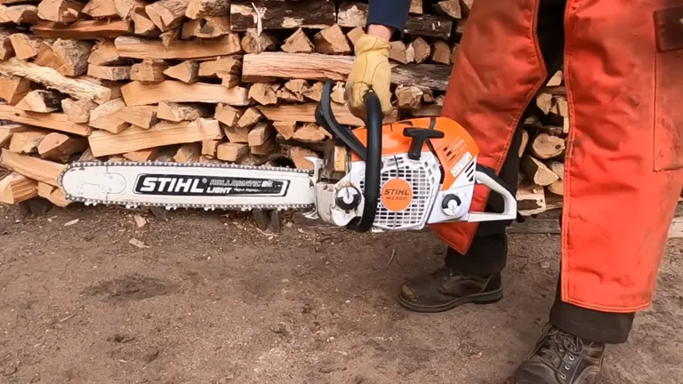 holding a Stihl MS 500i Chainsaw
