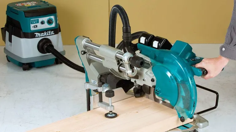 Makita Dual-Bevel Sliding Compound Miter Saw in Use