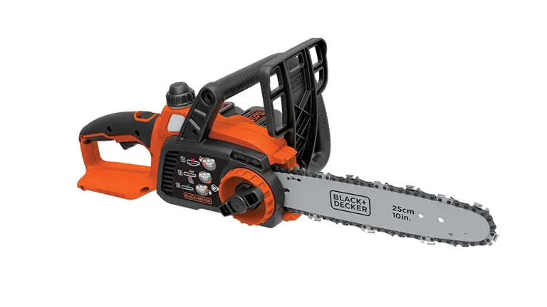 Black & Decker orange and black chainsaw with a 25cm blade