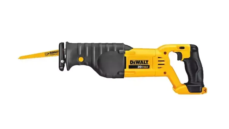 DeWalt 20V MAX reciprocating saw with a black and yellow body and a saw blade attached
