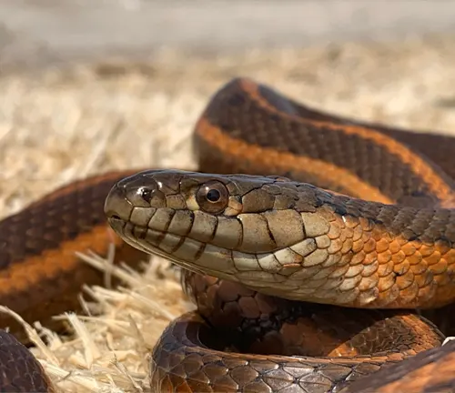 Close up of a Giant Garter Snake on straw