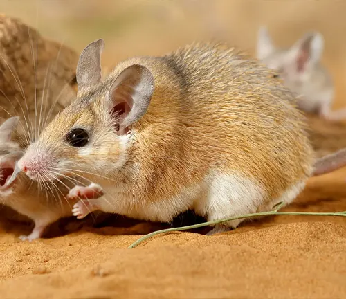 A close-up of a Spiny Mouse on sandy ground