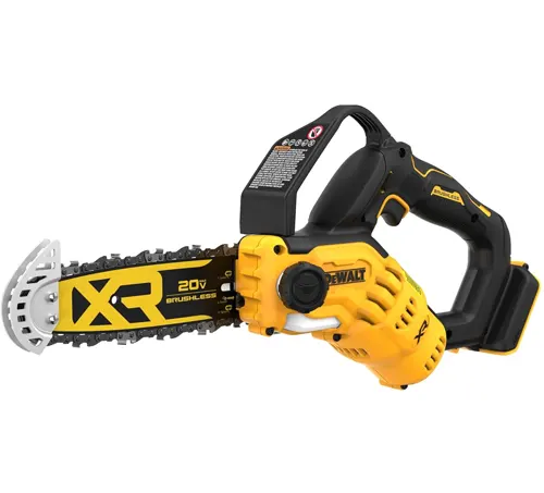 Yellow and black DeWalt 20V MAX 8 in Brushless Cordless Pruning Chainsaw