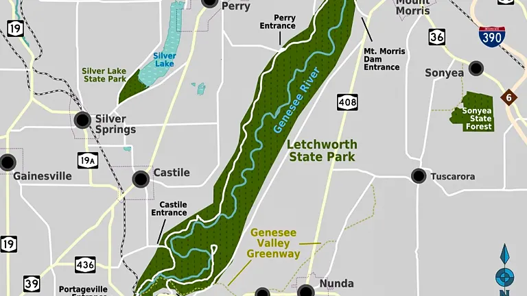 Map of Letchworth State Park and surrounding areas