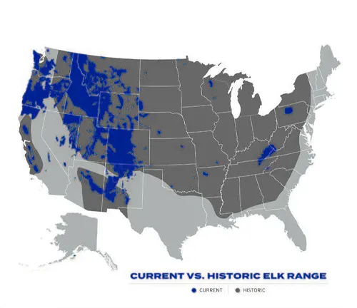 Map of the current and historic range of North American Elk in the United States