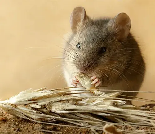 A Spiny Mouse nibbling on a dried plant