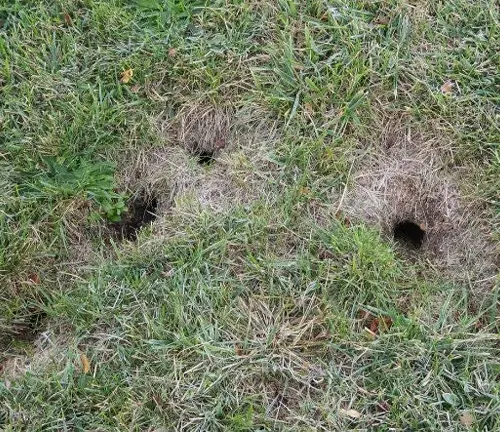 Chipmunk burrows in a grassy field