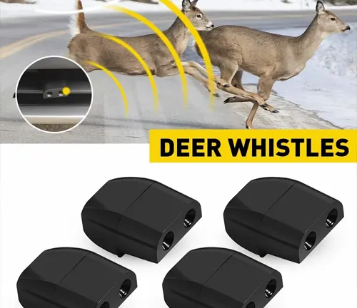 Deer whistles on a car with two Axis Deer in motion