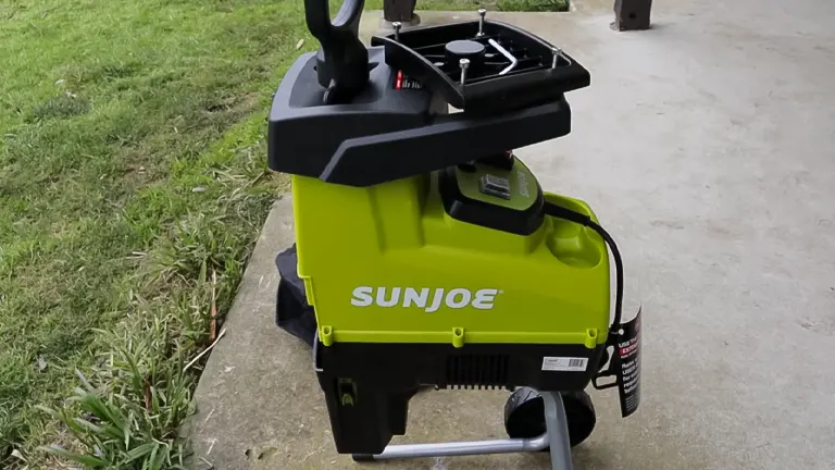 Sun Joe Electric Wood Chipper/Shredder on a sidewalk