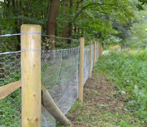 Wire fence stretching along a wooded area