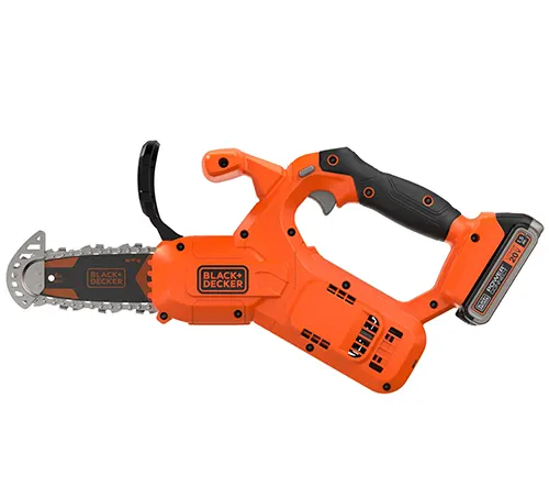 Orange and black Black+Decker 20V MAX 6 in. Pruning Electric Battery Chainsaw