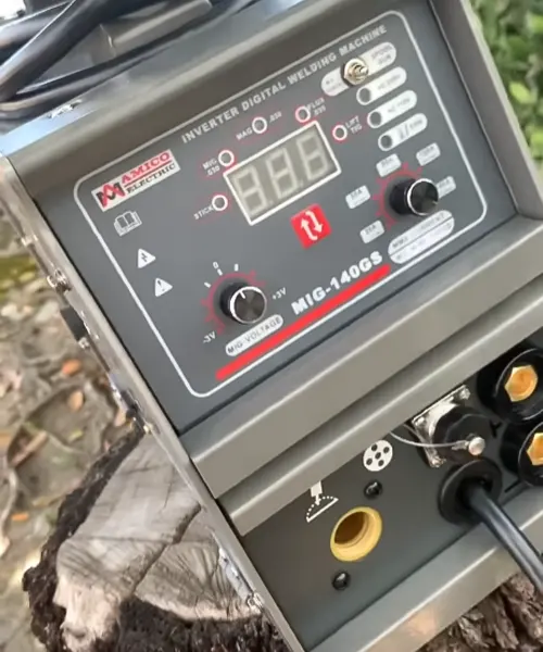 Control panel of an AMICO MIG-160 Flux Stick TIG Arc 3-in-1 Welder placed outdoors