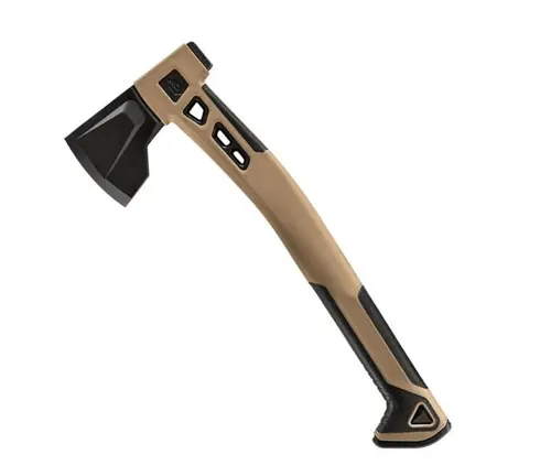 Gerber Bushcraft Hatchet with a tan handle and black blade on a white background
