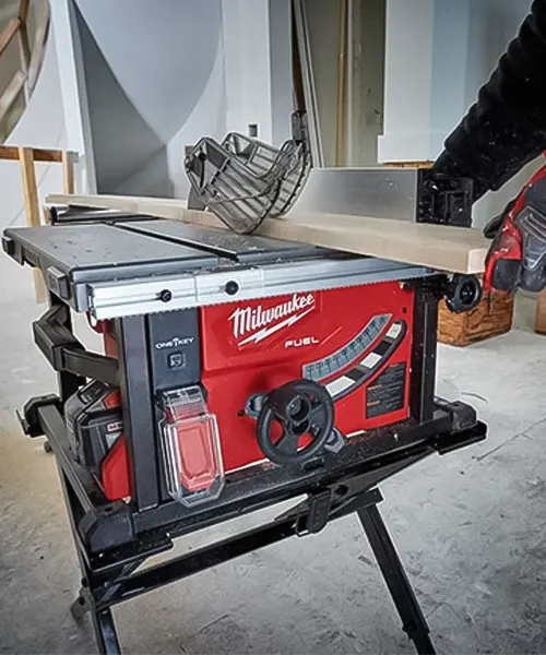 Milwaukee Cordless M18 Fuel One-Key Table Saw Kit at a construction site