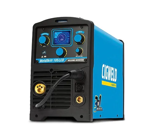 Cigweld Weldskill 185 LCD 3-in-1 welder with a digital display and control knobs