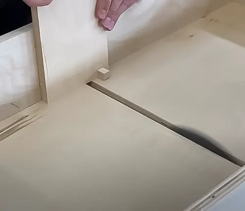 Person using box joint jig for precise cuts on table saw