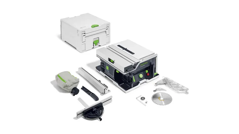 Compact Festool Table Saw CSC SYS 50 with accessories and storage boxes