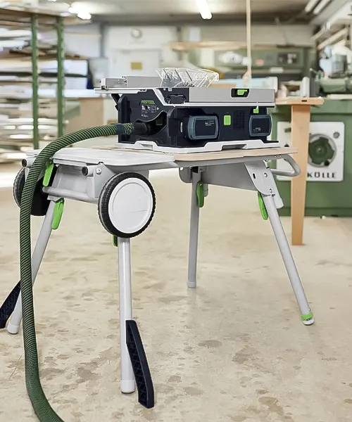 Compact Festool Table Saw CSC SYS 50 in a well-equipped workshop