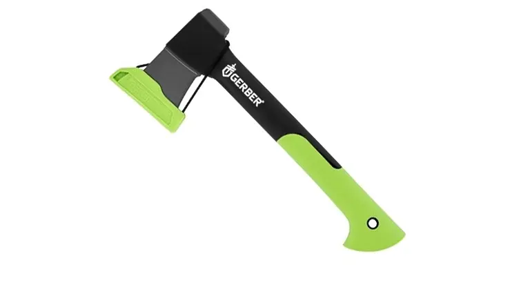 Gerber Gear Freescape Hatchet with green handle and black blade, 14 inches