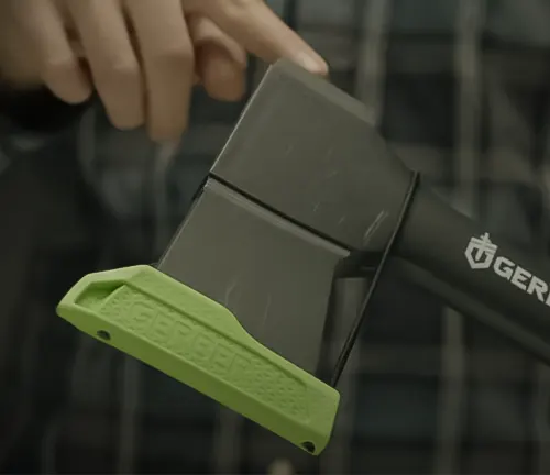 Close-up of Gerber Gear Freescape Hatchet with green handle