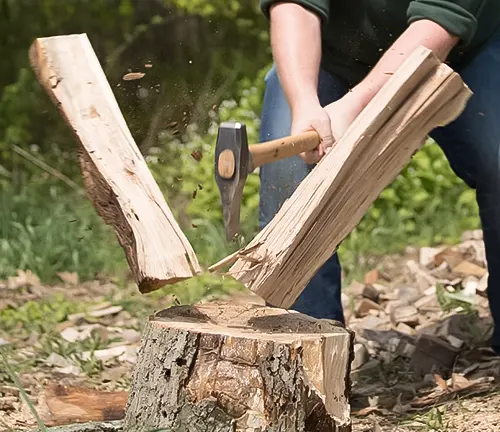 a person is splitting wood using a Gransfors Bruk Splitting Maul