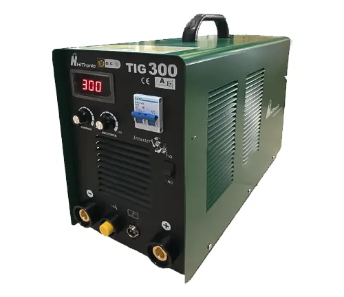 Hitronic TIG 300A DC Inverter Welder with digital display and control knobs.” This description is concise, clear, and relevant to the image content