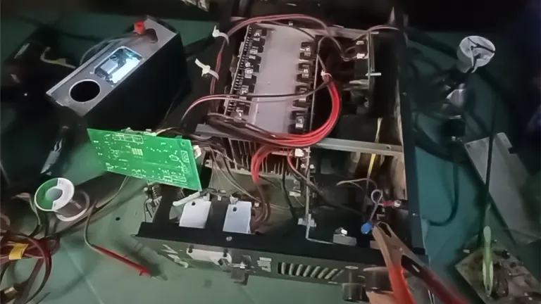 Disassembled Hitronic TIG 300A DC Inverter Welder with internal components and wires exposed