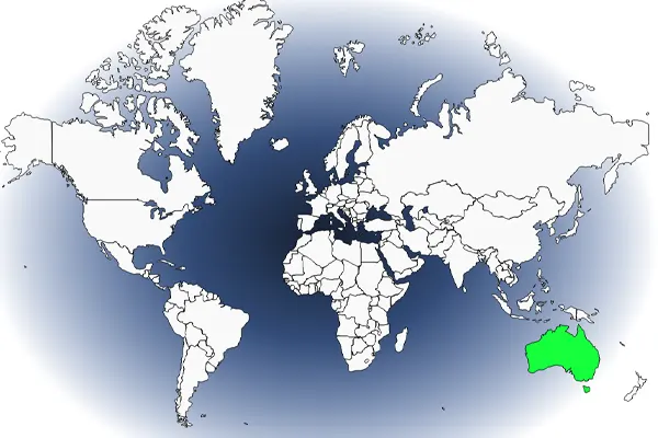 World map with Australia highlighted in green