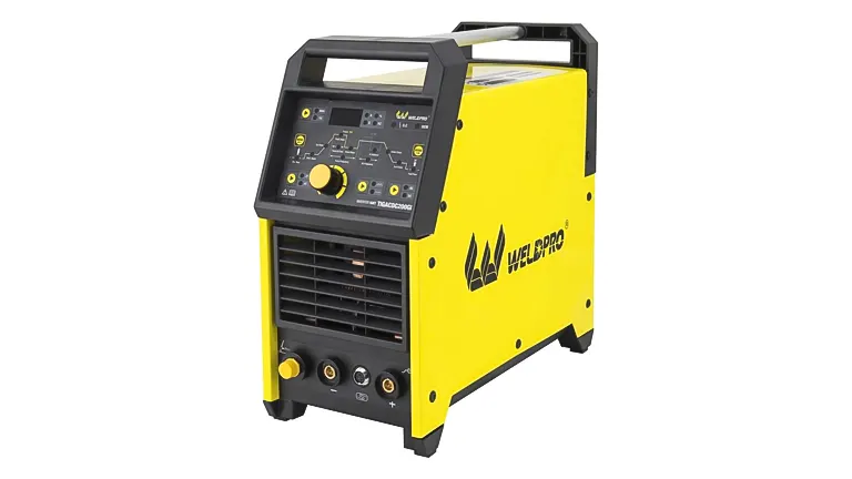 Bright yellow Weldpro Digital TIG 200GD AC DC Amp Tig/Stick Welder Machine with detailed control panel