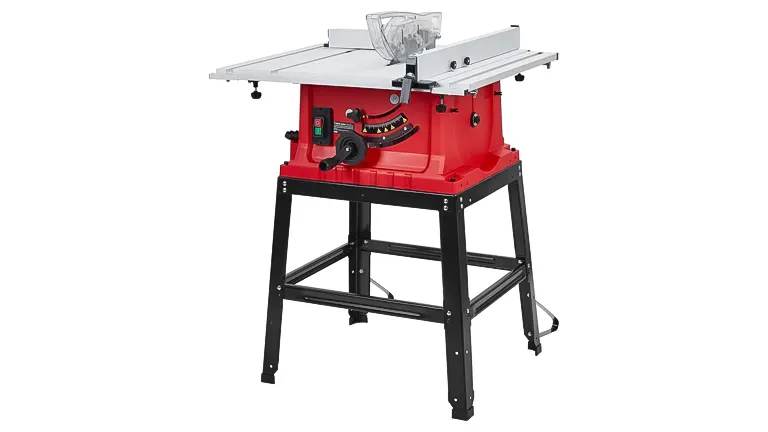 CuisinAid Table Saw 15A stand with a red base and black legs