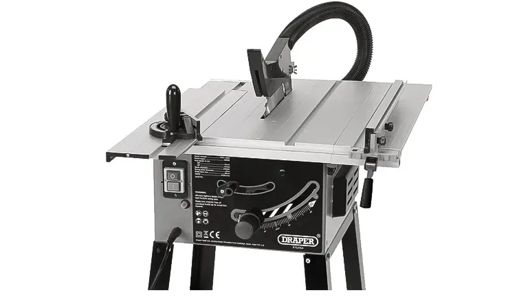 Black and white image ofDraper 99258 240V 1800W 250mm Sliding Wood Table Saw Mitre Compound Straight