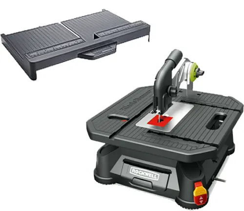 Illustration of Rockwell RK7323 BladeRunner X2 Portable Tabletop Saw with accessories