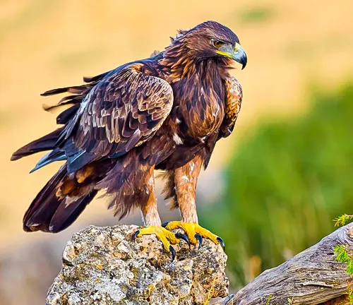 powerful and majestic brown eagle perched on a rock