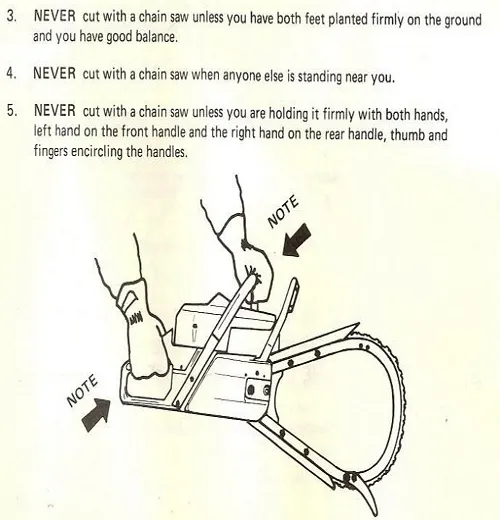 white instructional diagram from a bow saw chainsaw manual