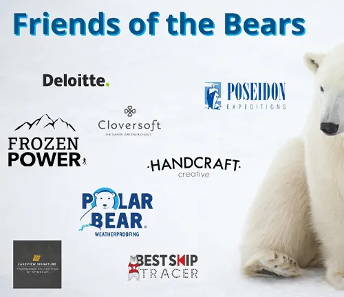 polar bear surrounded by logos of organizations supporting bear conservation