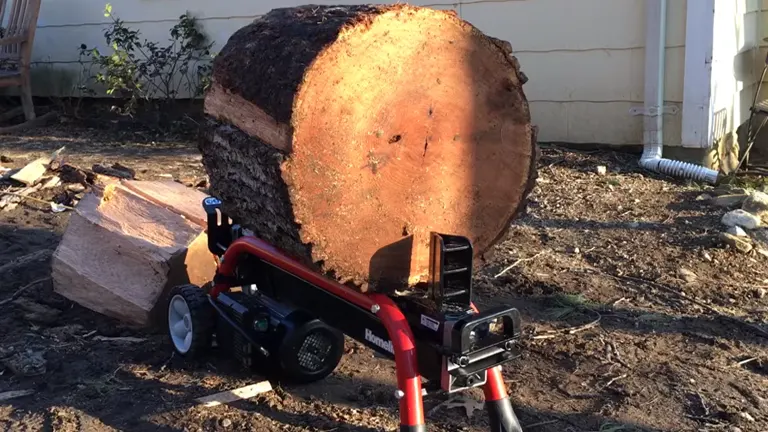 Homelite 5-Ton Electric Log Splitter preparing to split log