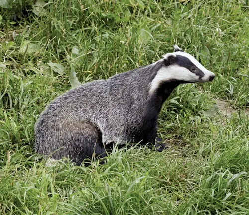 European Badger sitting in a grassy area