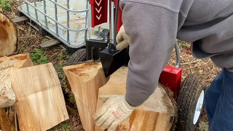 Costco Boss Industrial 27-Ton Log Splitter to split logs outdoors
