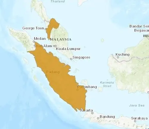Map highlighting the native regions of Agile Gibbon in Southeast Asia
