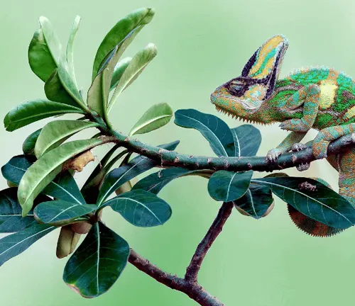 Curious chameleon tilting its head, conveying a sense of alertness and inquisitiveness
