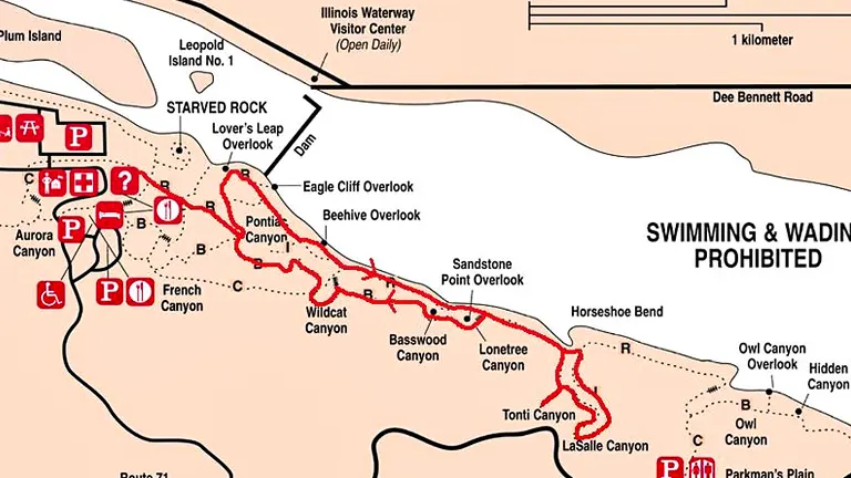 a detailed map of Starved Rock State Park