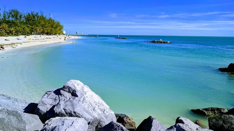 Scenic view of the turquoise waters and sandy beach at Fort Zachary Taylor Historic State Park