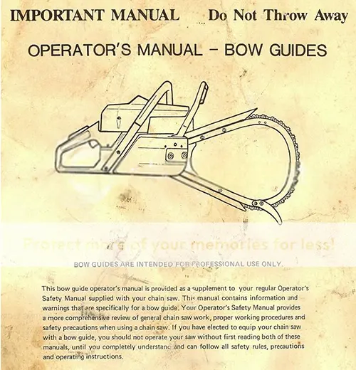 operator’s manual for a bow saw chainsaw, providing information and warnings about using the bow saw chainsaw safely