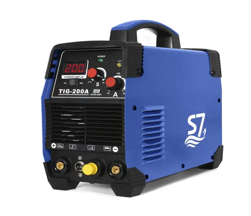 S7 200 Amp Dual Voltage TIG Welding Machine in blue with digital display and control knobs