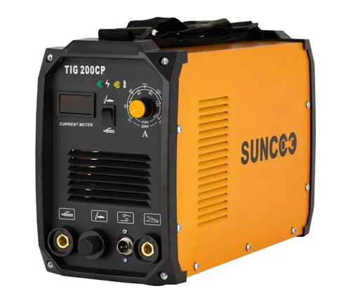 SUNCOO 200 Amp Inverter TIG Welder with control panel and orange casing