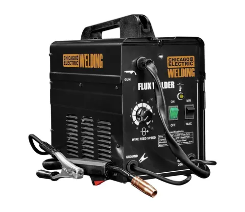 Chicago Electric Flux 125 Welder, a compact welding machine with control knobs and switches on the front panel